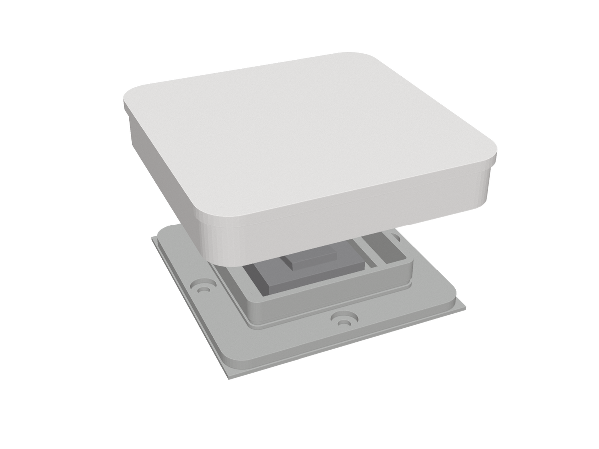 Switchless uit elkaar: front, basisplaat en het kale binnenwerk van de schakelaar